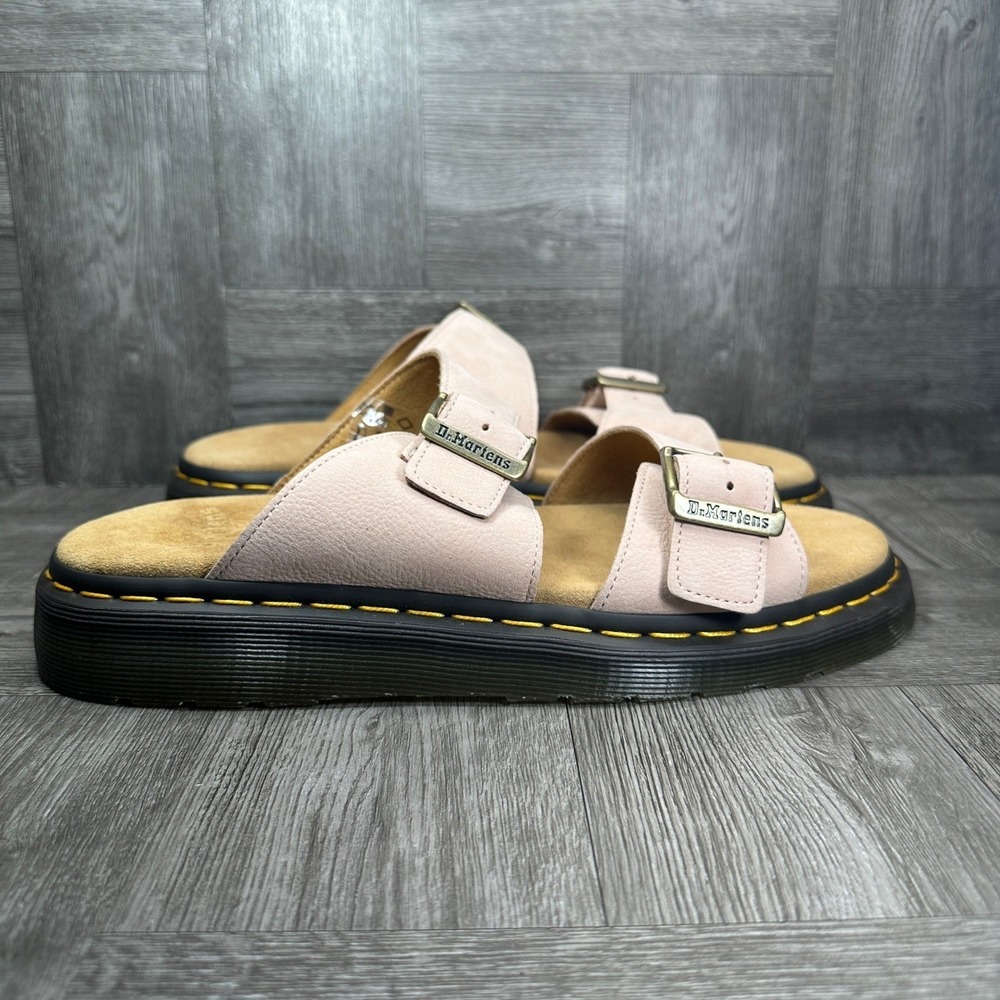 Dr. Martens Josef Slide Sandals Mens 12 Peach Pink Leather Buckle Casual NEW